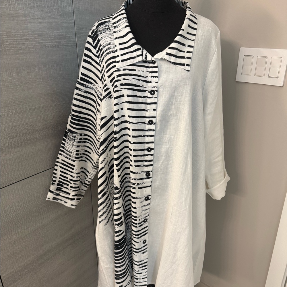 RALSTON Black and White Striped Button-Up dress